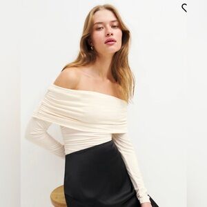 Reformation Cream Off-Shoulder Blouse